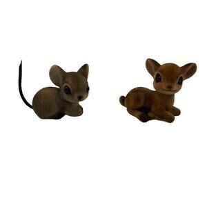 Vintage Josef Originals Flocked Fawn & Mouse Miniatures Japan Figurines 2"